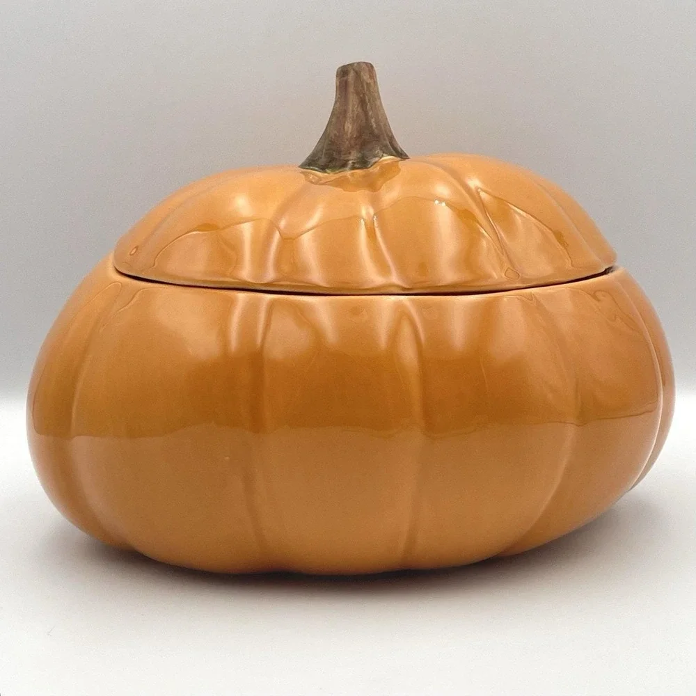 Barbara Eigen Harry & David‎ Pumpkin Covered Tureen Bowl Portugal Ceramic 9